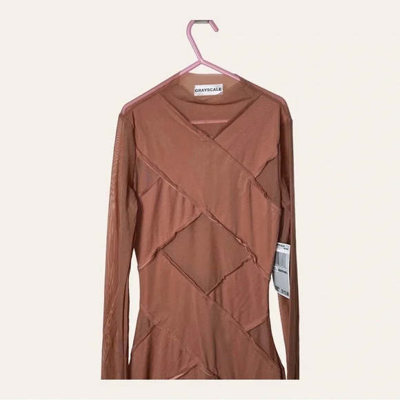 Grayscale XS Brown Bandage Mesh Mini Dress Long Sleeve Party‎ Cocktail - Picture 4 of 10
